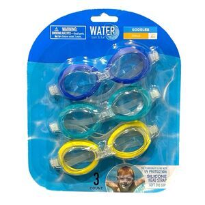 Water Sun & Fun Swim Goggles Polycarbonate Lens UV Protection 3 Pack Child 4+